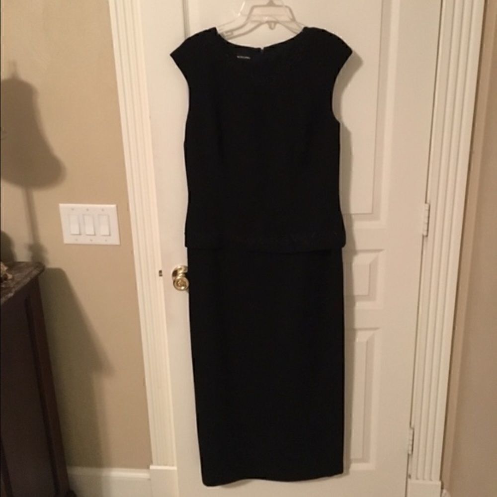 Long Black Dress with Embellished Trim